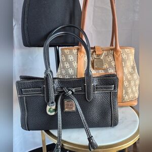 Lot Of 2 Vintage Dooney & Bourke Tote Signature Bag Brown Black Leather